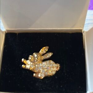Gold Bunny rhinestone Brooch